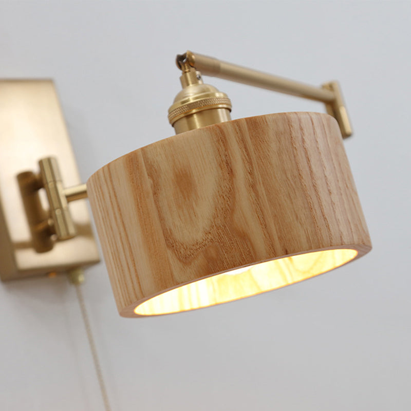 Round Column Rotatable Wood Wall Lamp