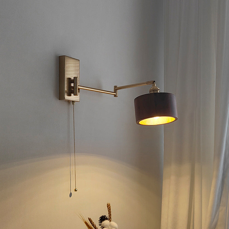 Round Column Rotatable Wood Wall Lamp