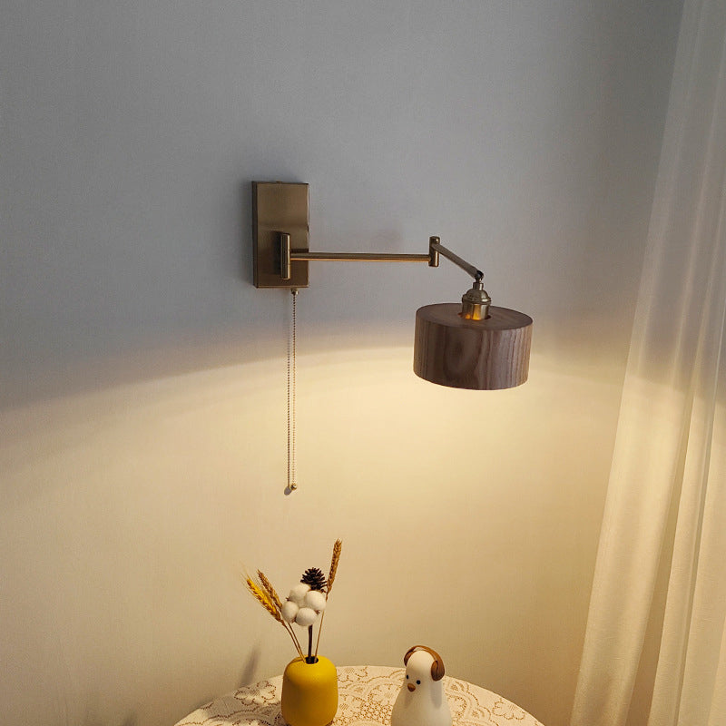 Round Column Rotatable Wood Wall Lamp
