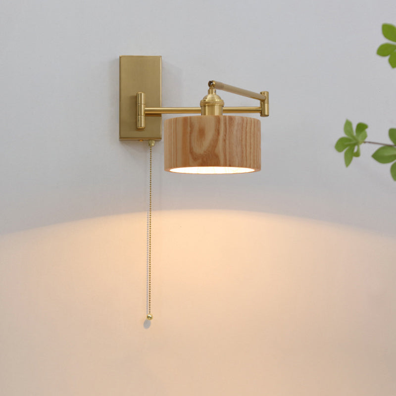 Round Column Rotatable Wood Wall Lamp