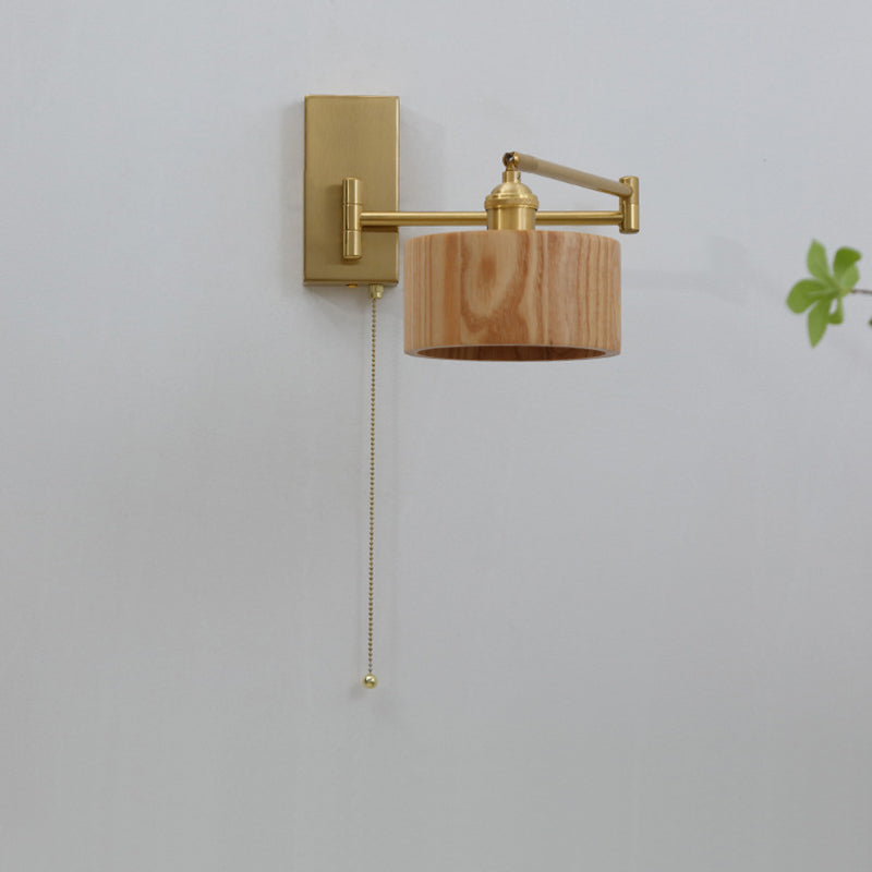 Round Column Rotatable Wood Wall Lamp