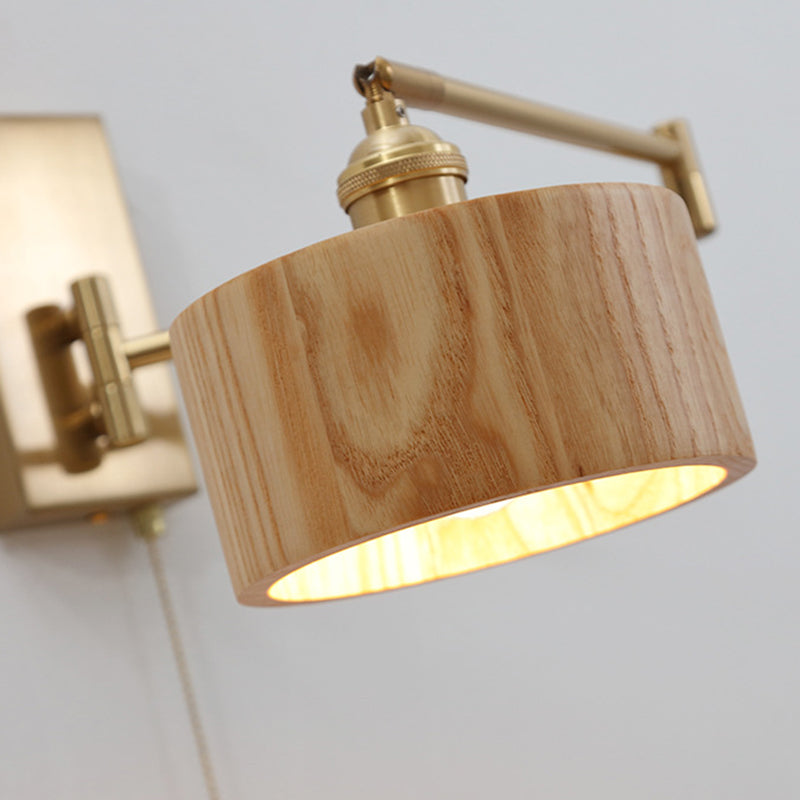 Round Column Rotatable Wood Wall Lamp
