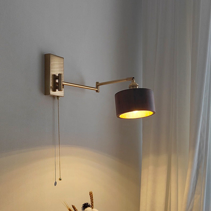 Round Column Rotatable Wood Wall Lamp
