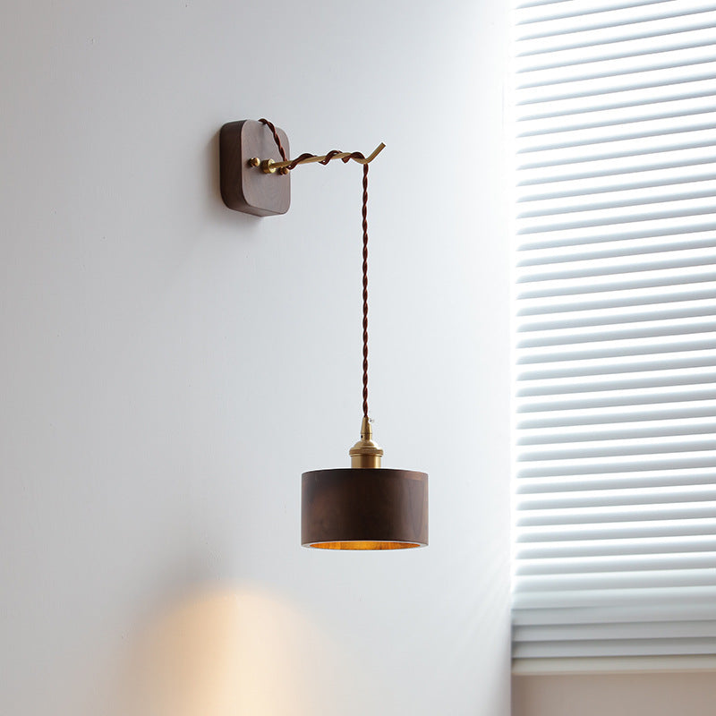 Cylinder Bowl Cone Wood Wall Lamp