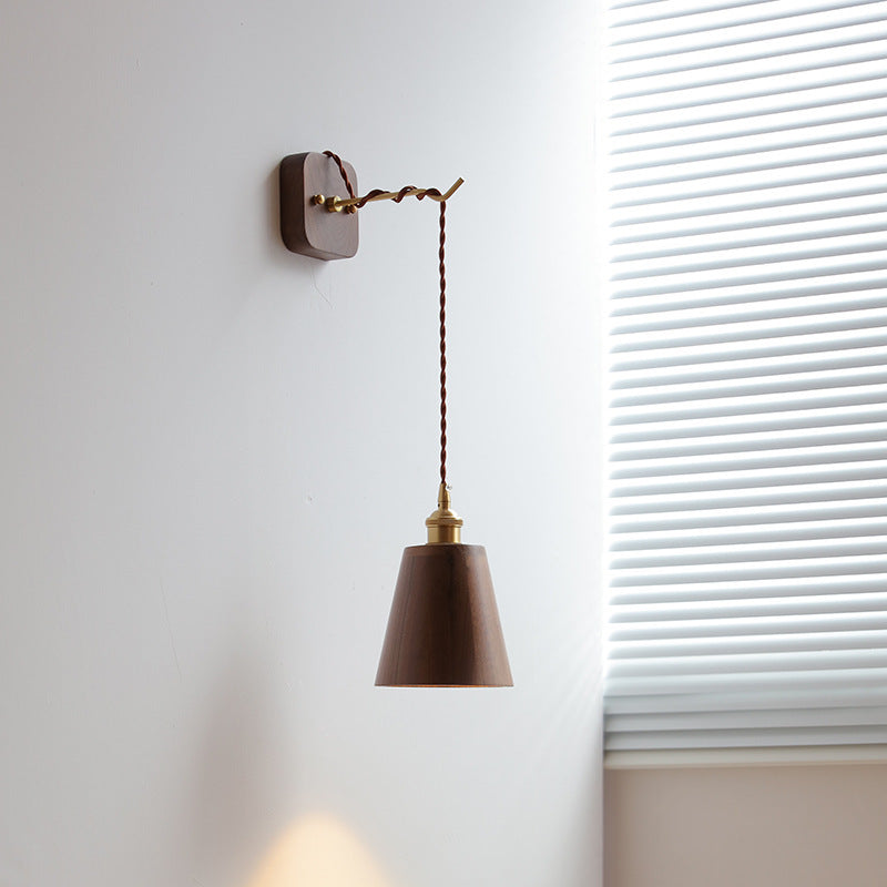 Cylinder Bowl Cone Wood Wall Lamp