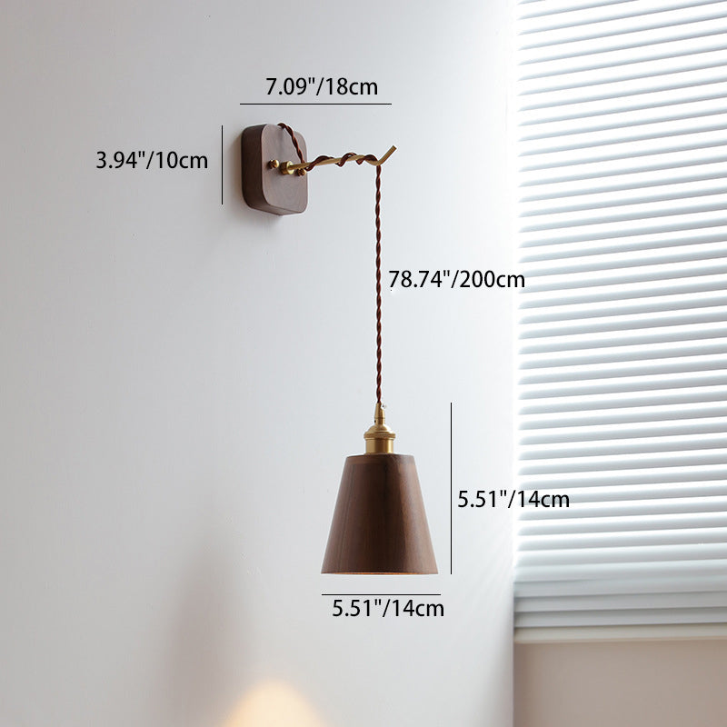 Cylinder Bowl Cone Wood Wall Lamp