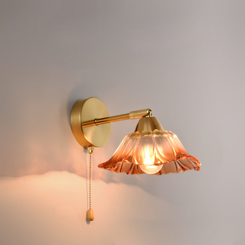 Floral Round Glass Hardware Wall Lamp