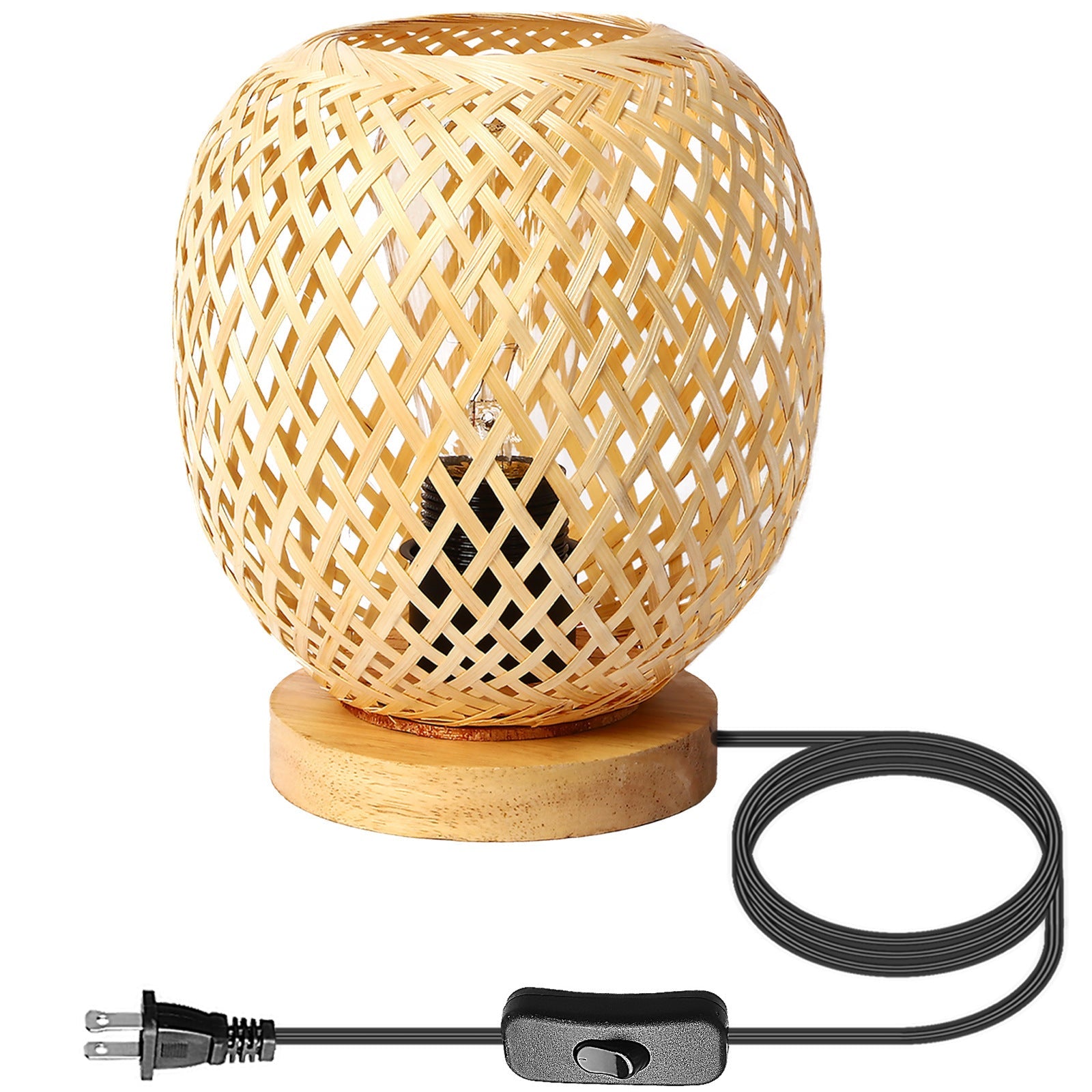 Openwork Round Bamboo Wood Table Lamp