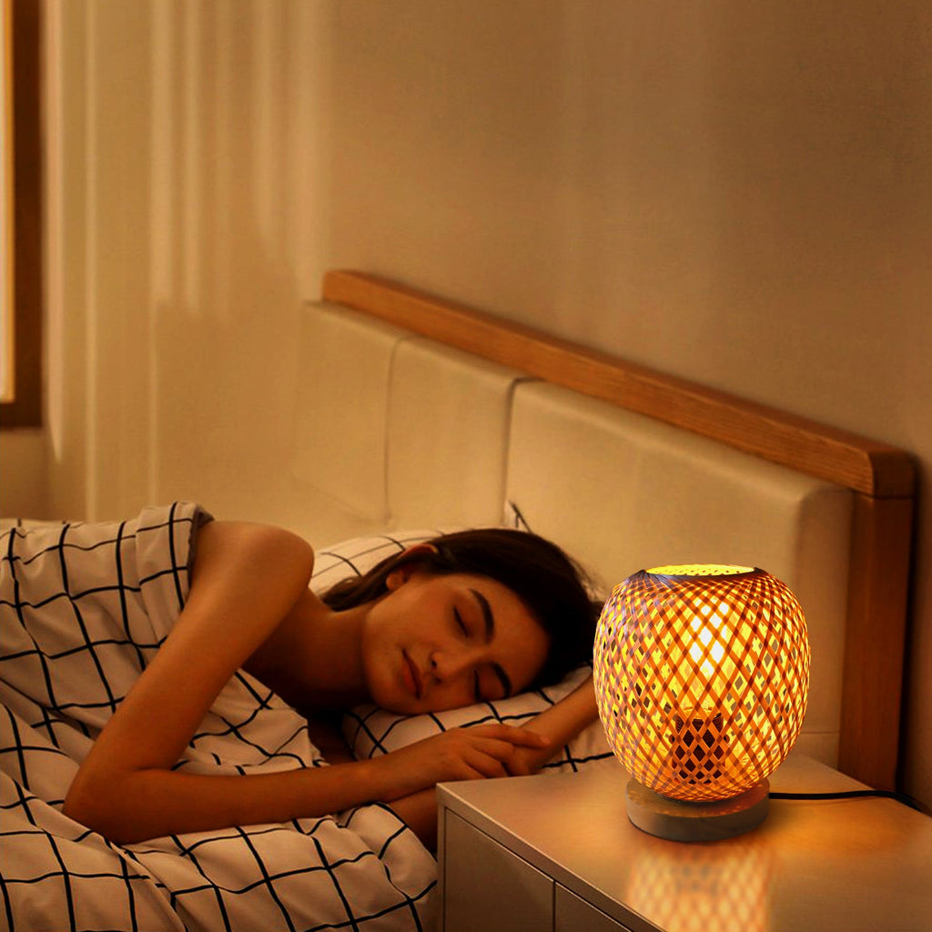 Openwork Round Bamboo Wood Table Lamp