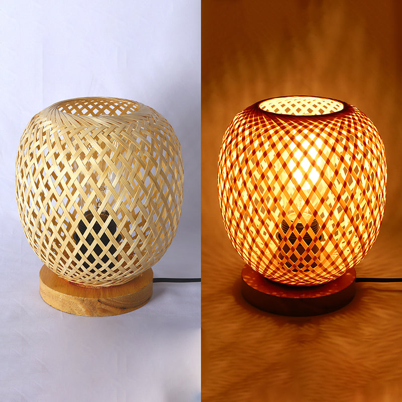 Openwork Round Bamboo Wood Table Lamp