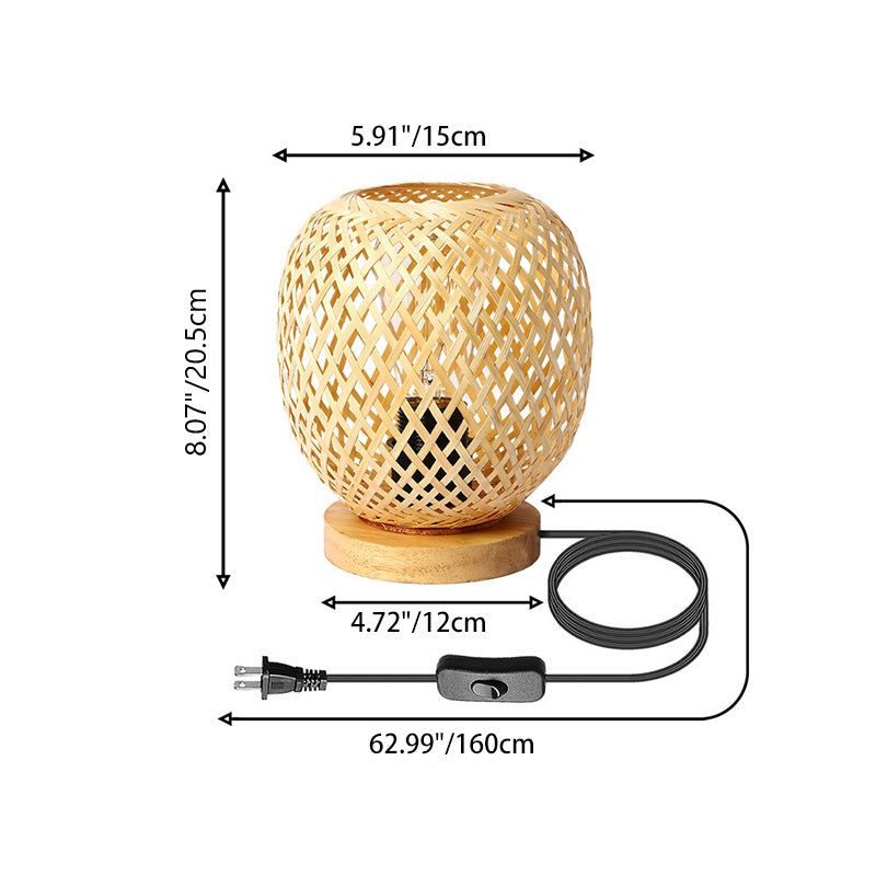 Openwork Round Bamboo Wood Table Lamp