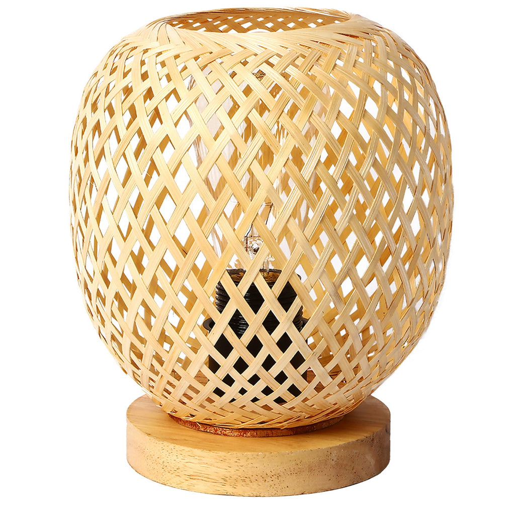 Openwork Round Bamboo Wood Table Lamp