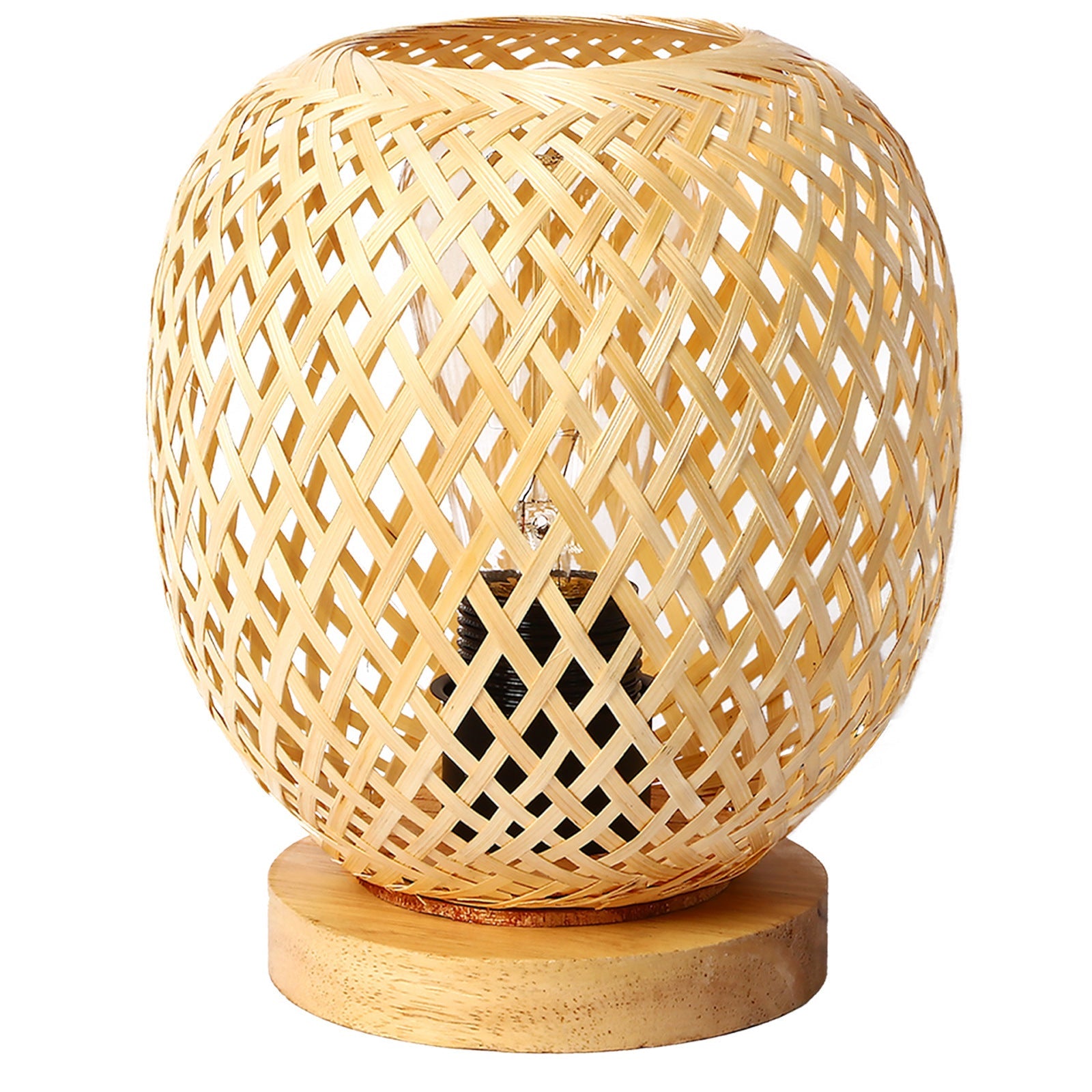 Openwork Round Bamboo Wood Table Lamp