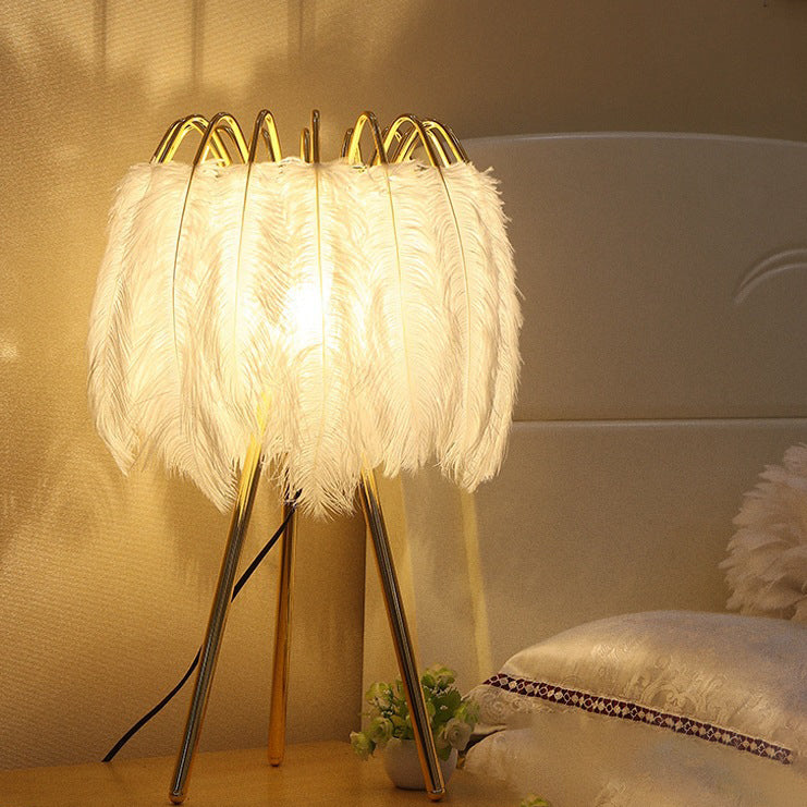 Round Triangle Support Feather Table Lamp