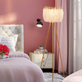 Curved Round Natural Feather Floor Lamp