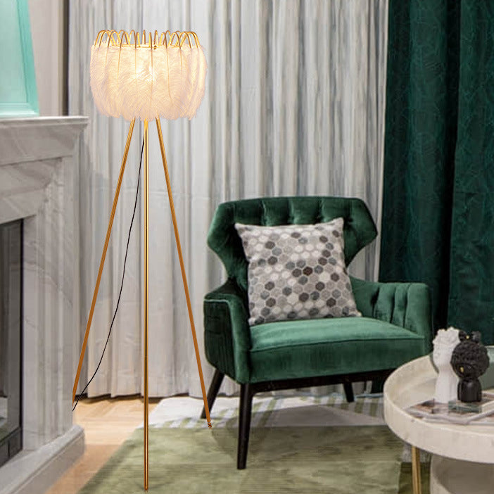 Curved Round Natural Feather Floor Lamp