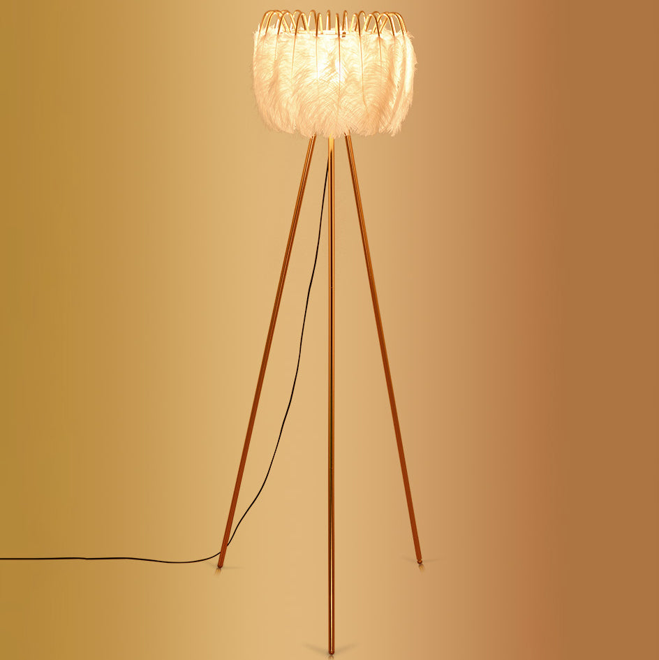 Curved Round Natural Feather Floor Lamp