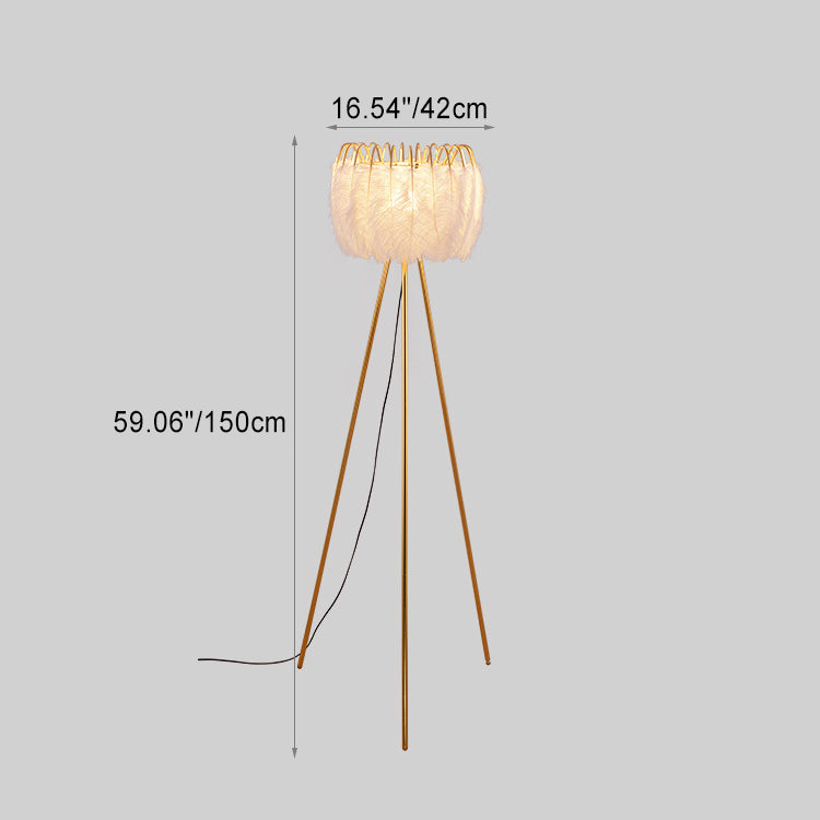 Curved Round Natural Feather Floor Lamp