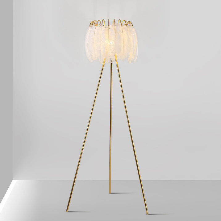 Curved Round Natural Feather Floor Lamp