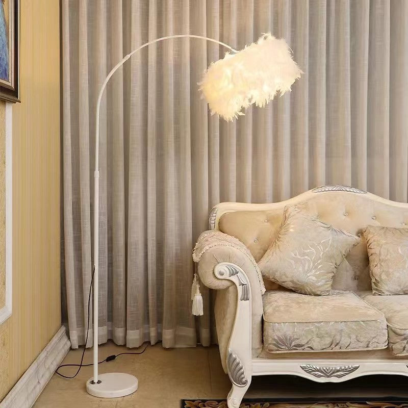 Retractable Curved Round Feather Floor Lamp