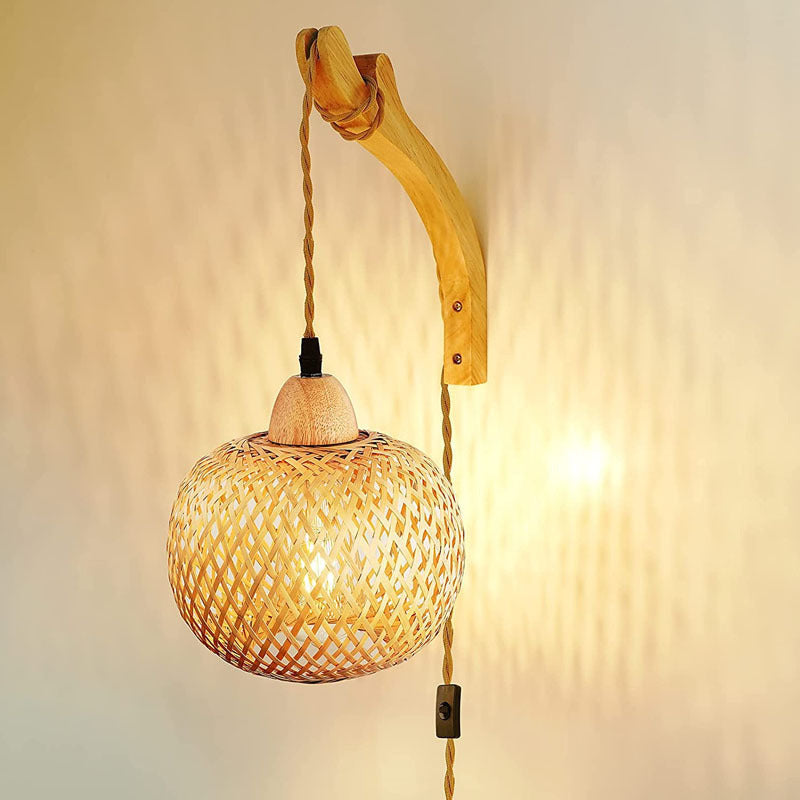 Square Skeleton Spherical Bamboo Wall Lamp