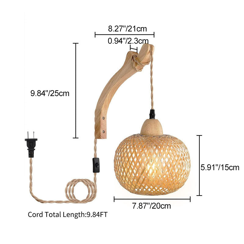 Square Skeleton Spherical Bamboo Wall Lamp