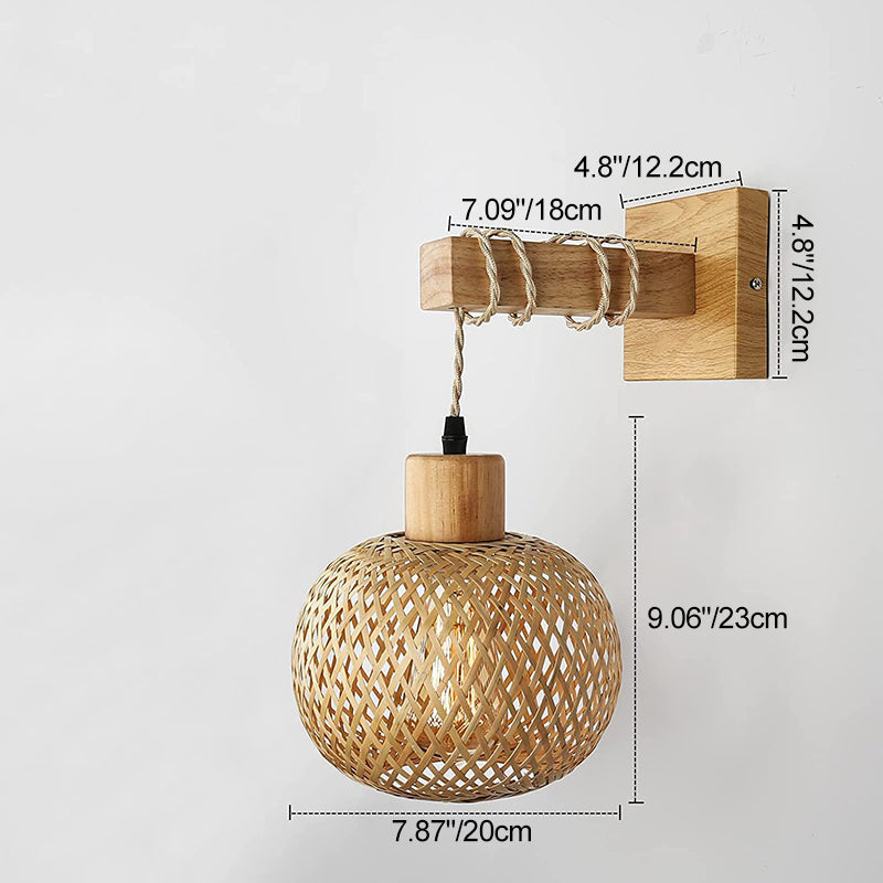 Square Skeleton Spherical Bamboo Wall Lamp