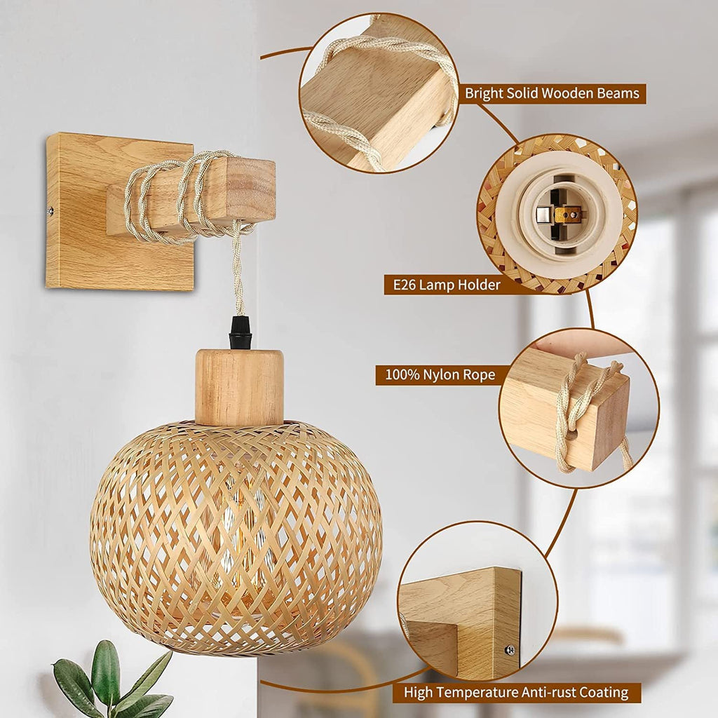 Square Skeleton Spherical Bamboo Wall Lamp