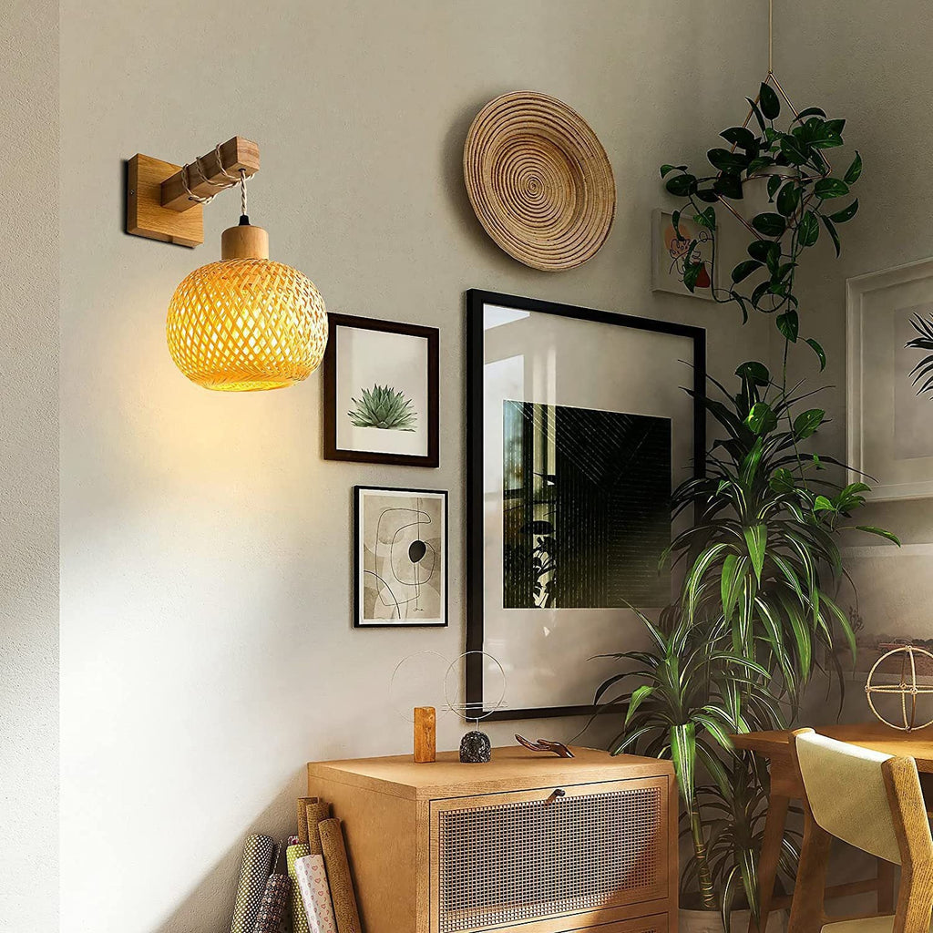 Square Skeleton Spherical Bamboo Wall Lamp