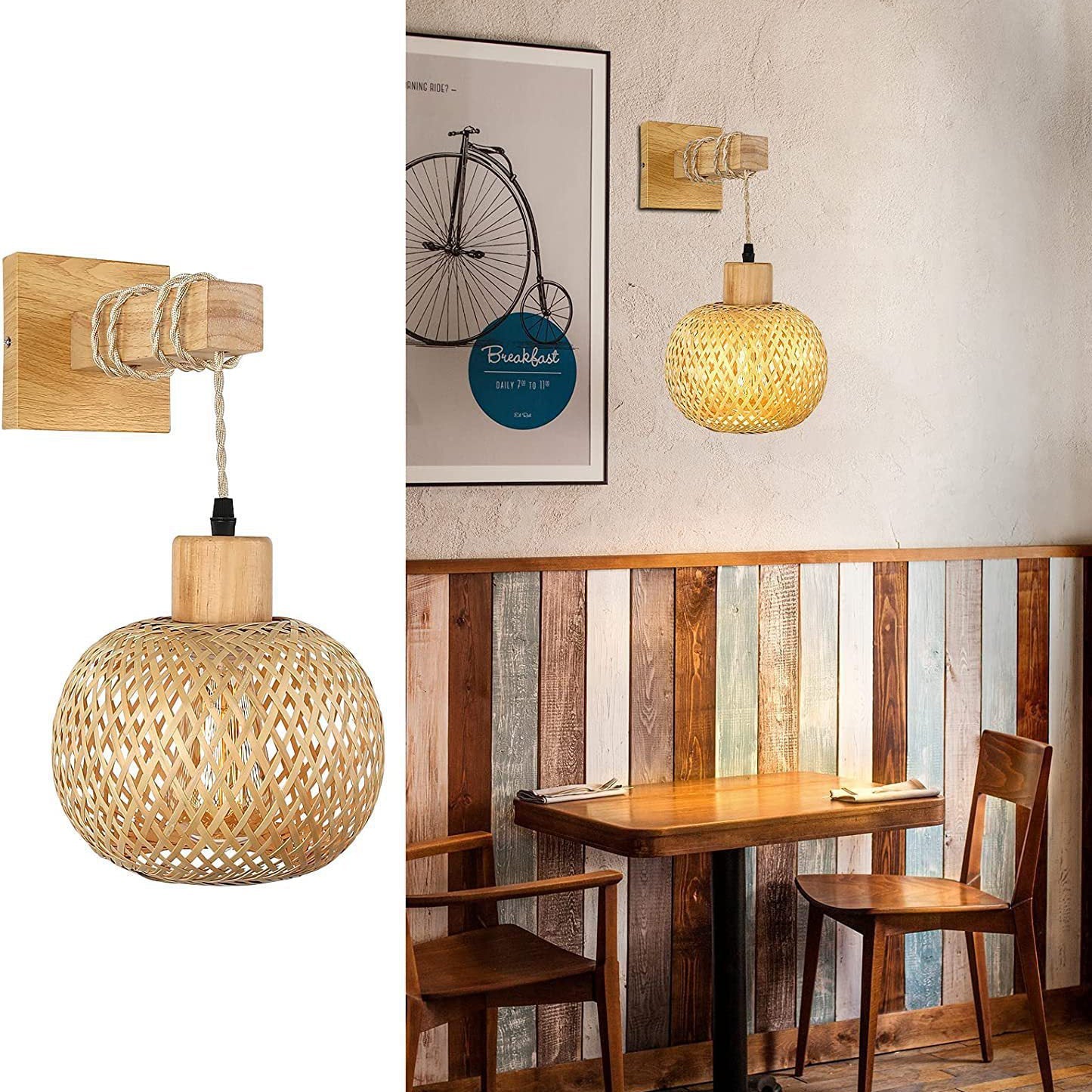 Square Skeleton Spherical Bamboo Wall Lamp