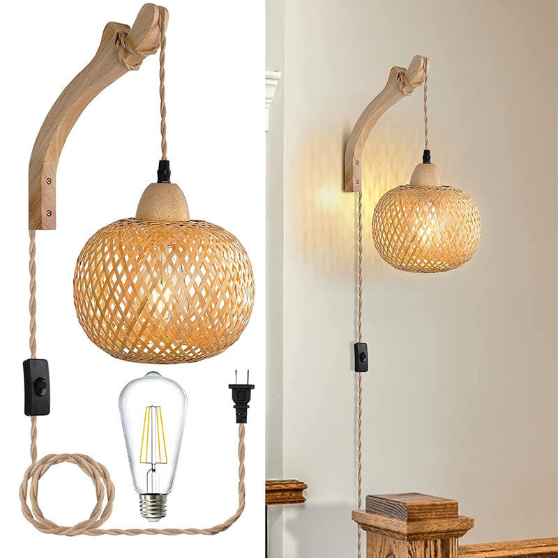 Square Skeleton Spherical Bamboo Wall Lamp