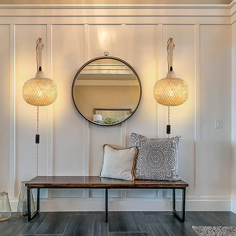 Square Skeleton Spherical Bamboo Wall Lamp