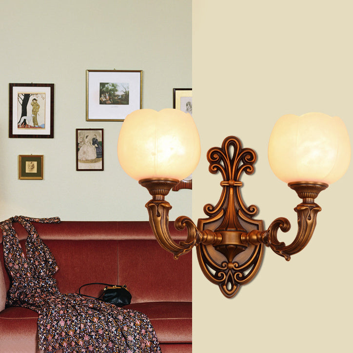 Pod Patterned Marble Brass 2-Light Wall Lamp