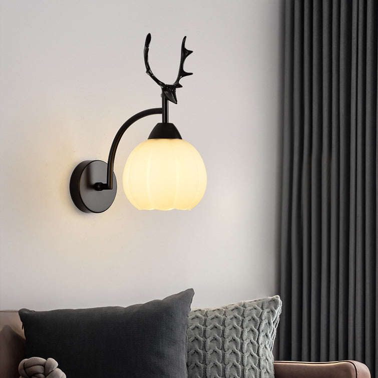 Antlers Pumpkin Round Glass Wall Lamp