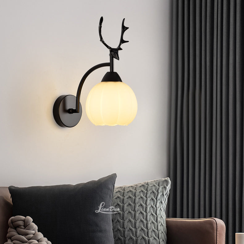 Antlers Pumpkin Round Glass Wall Lamp
