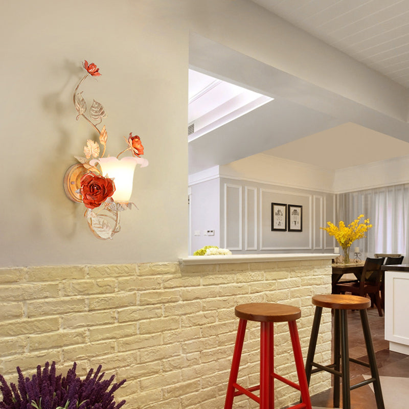 Rose Leaf Round Glass Wall Lamp