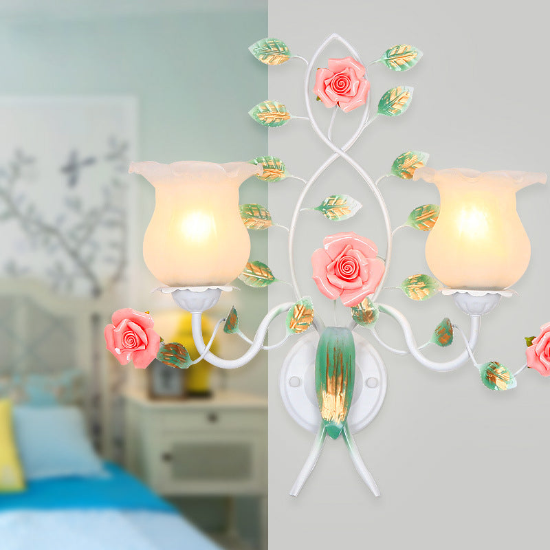 Floral Leaf Round Glass Wall Lamp