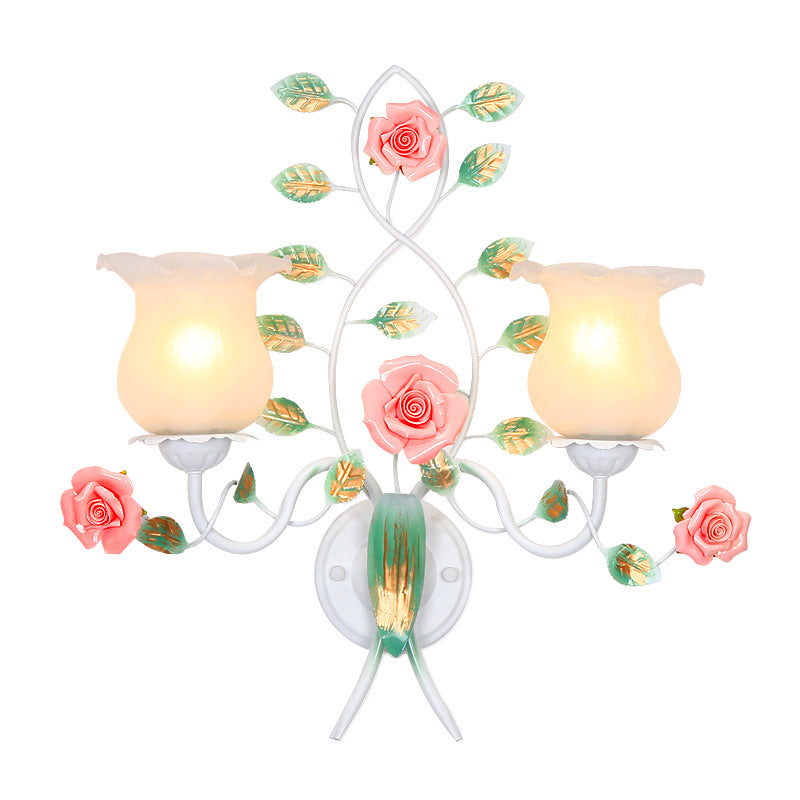 Floral Leaf Round Glass Wall Lamp