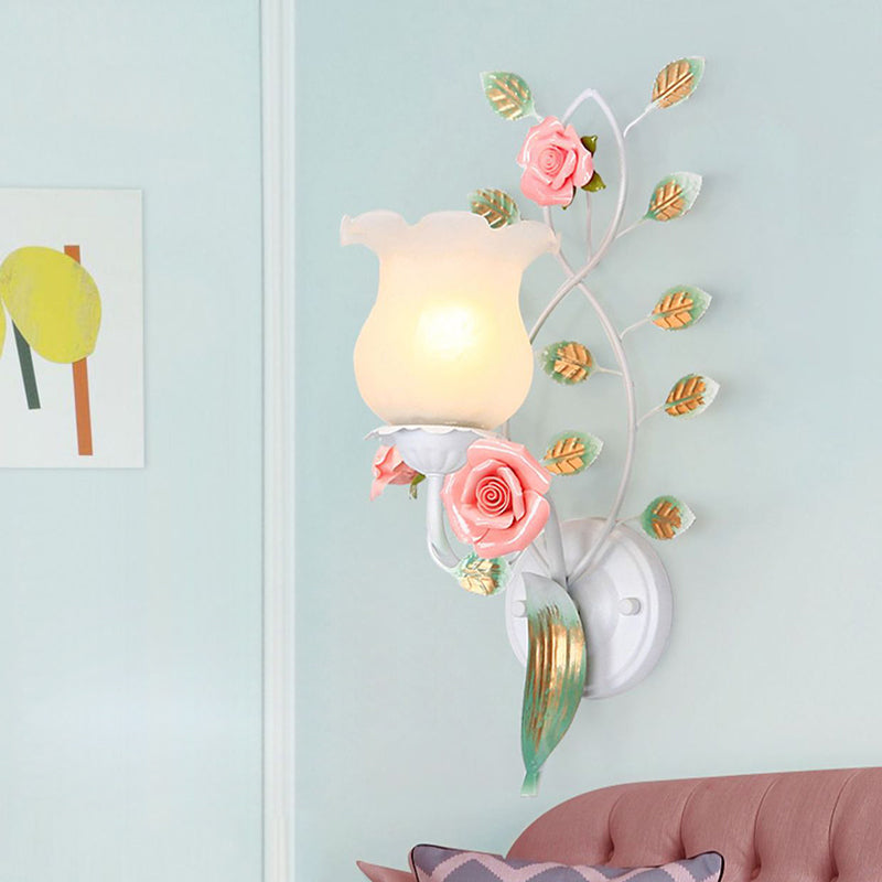Floral Leaf Round Glass Wall Lamp