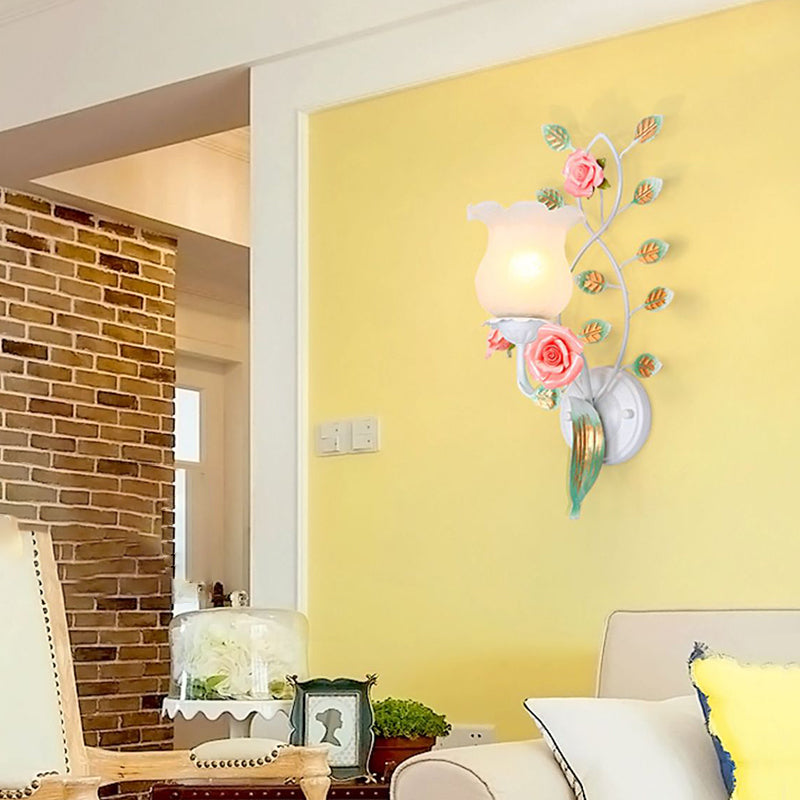 Floral Leaf Round Glass Wall Lamp