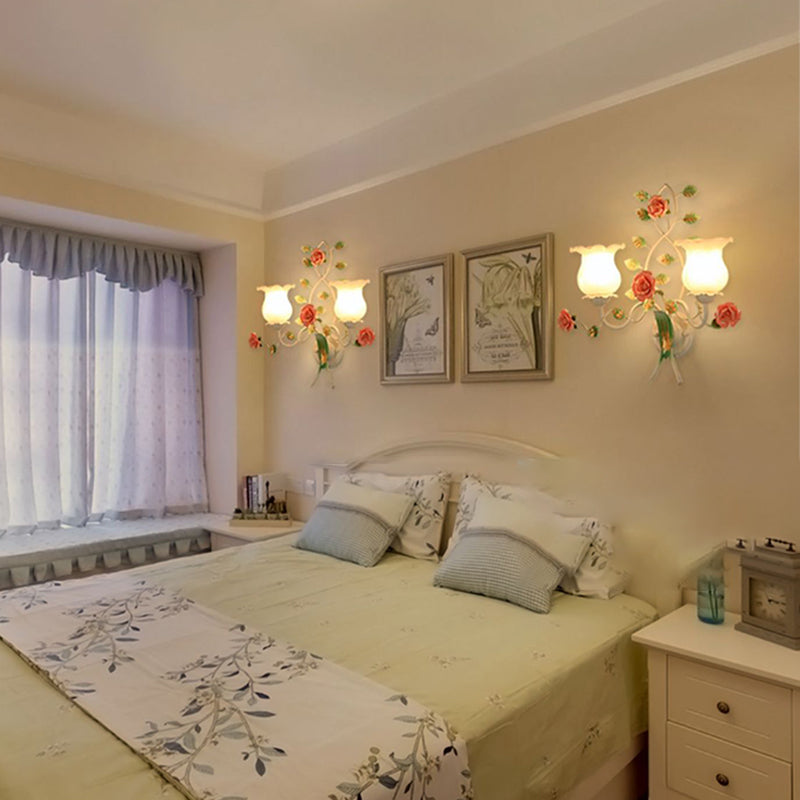 Floral Leaf Round Glass Wall Lamp