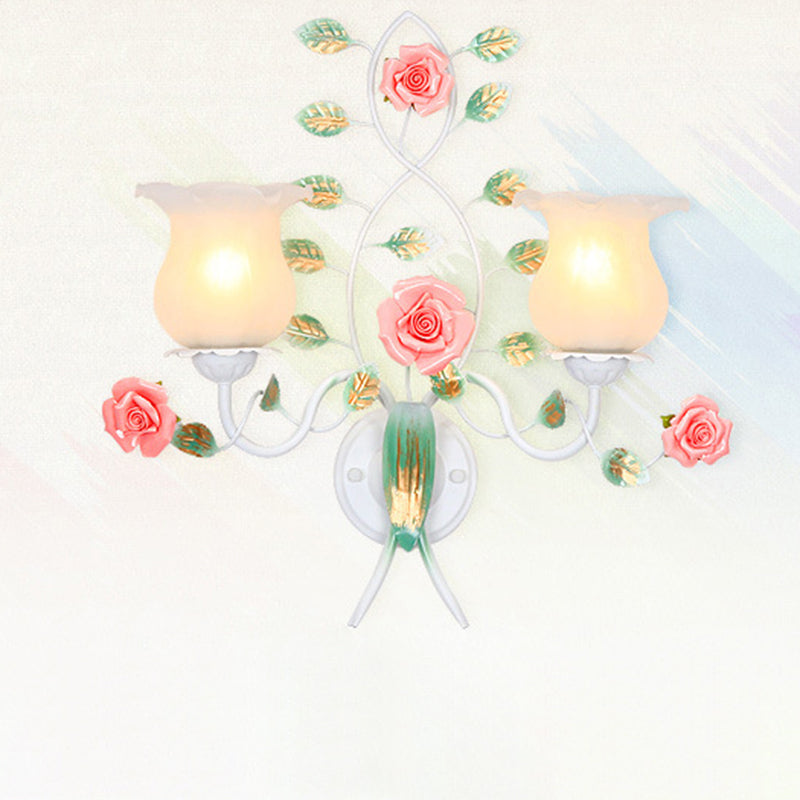 Floral Leaf Round Glass Wall Lamp