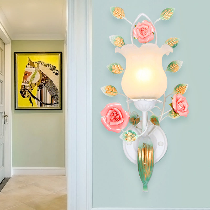 Floral Leaf Round Glass Wall Lamp