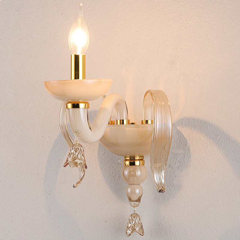 Curved Leaf Round Glass Wall Lamp