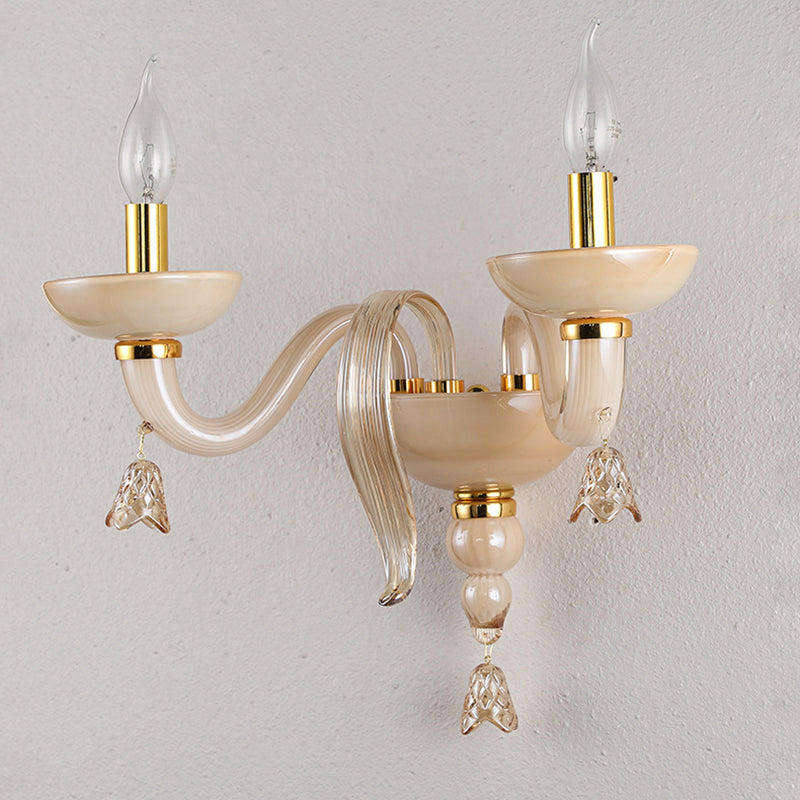 Curved Leaf Round Glass Wall Lamp