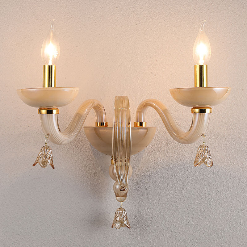 Curved Leaf Round Glass Wall Lamp