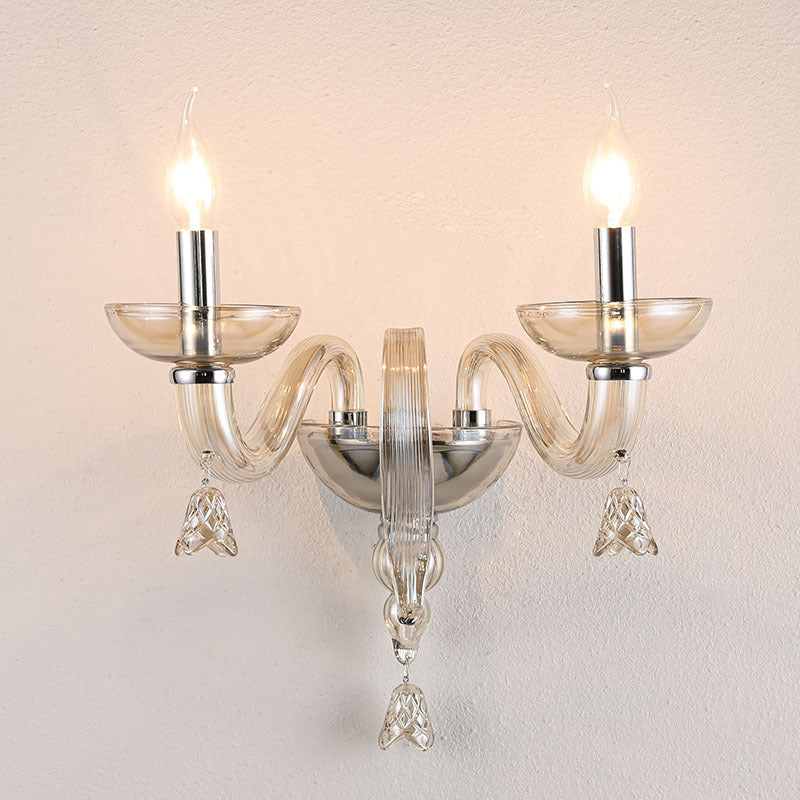 Curved Leaf Round Glass Wall Lamp