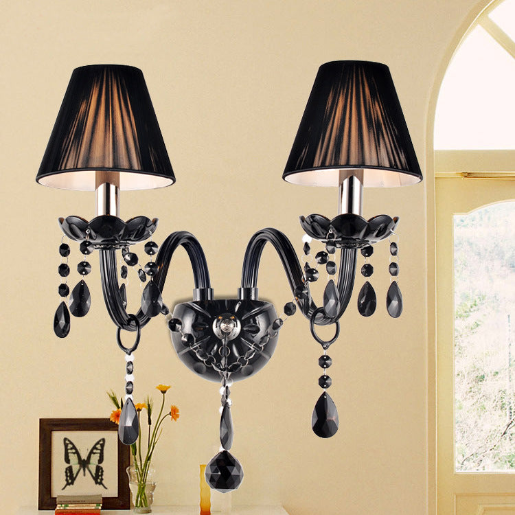 Candle Glass Fabric Crystal 2-Light Wall Lamp