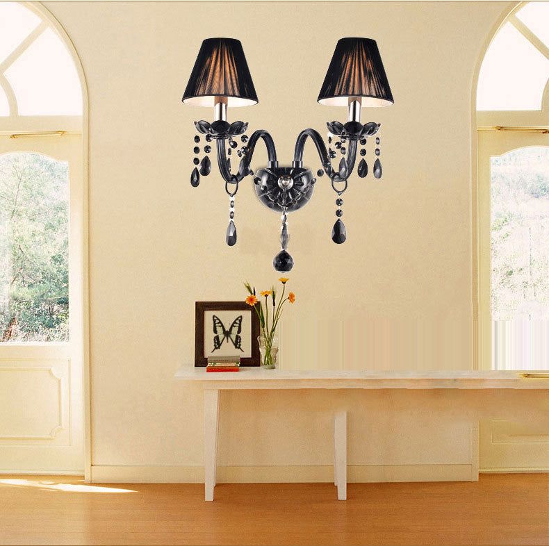 Candle Glass Fabric Crystal 2-Light Wall Lamp