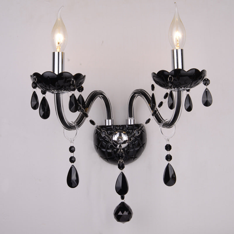 Candle Glass Fabric Crystal 2-Light Wall Lamp